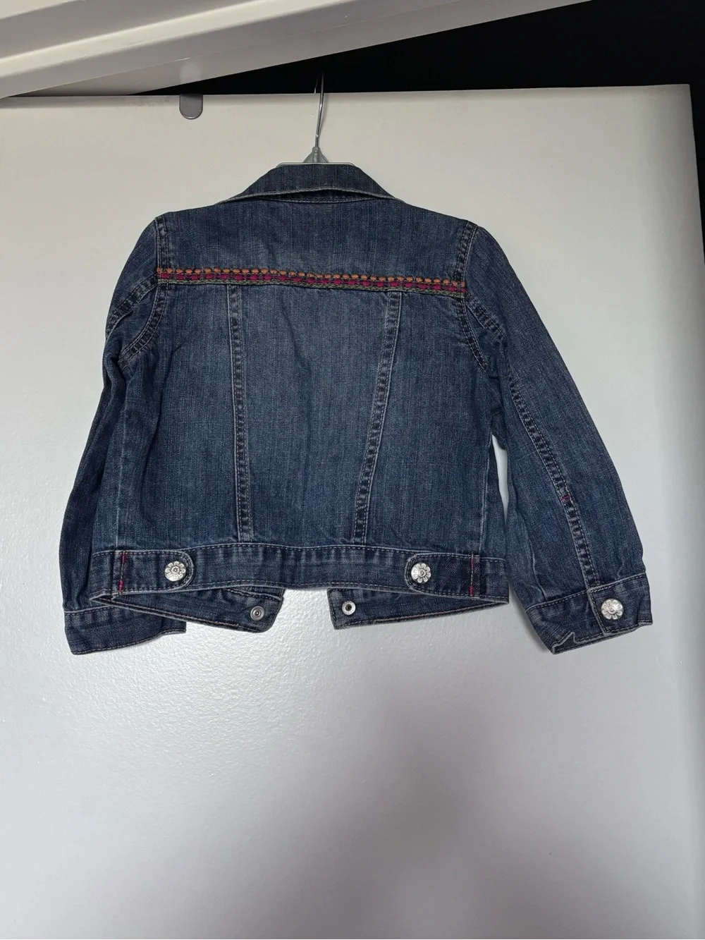 Gymboree Dark Blue Denim Jacket with Pink Trim and Flower Buttons